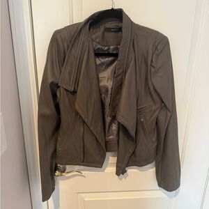 Ark & Co Gray Open-Front Faux Leather Jacket